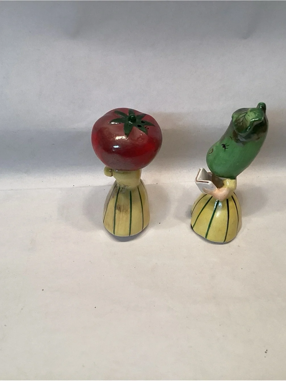 Vintage Anthropomorphic Cucumber & Tomato Salt & Pepper NEW OS Napco Japan 50s
